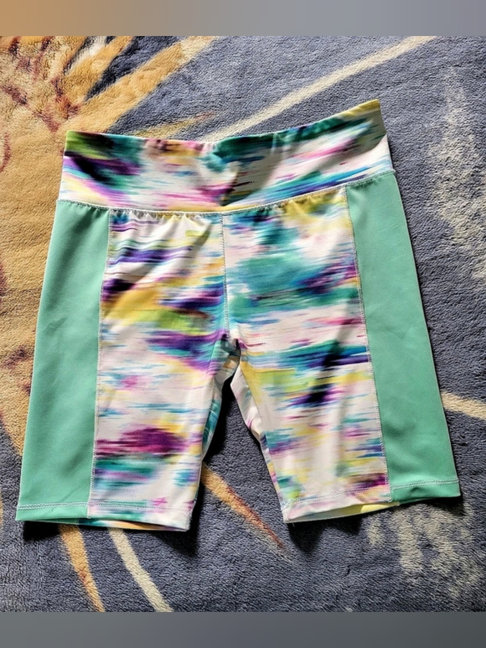 NWOT Abstract Athletic Shorts in Green & Multicolor.